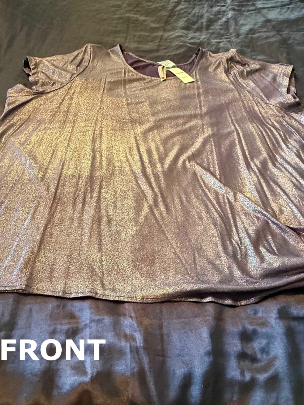 METALLIC FOIL-LOOK T-SHIRT, PATRIOT BLUE, SIZE 5X, WITH SPANDEX, SHORT SLEEVES